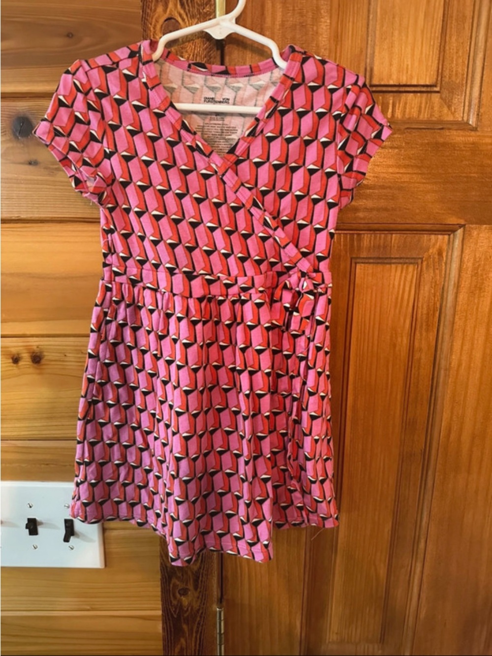 Diane Von Furstenberg Pink Geometric Wrap-Style Kids Dress